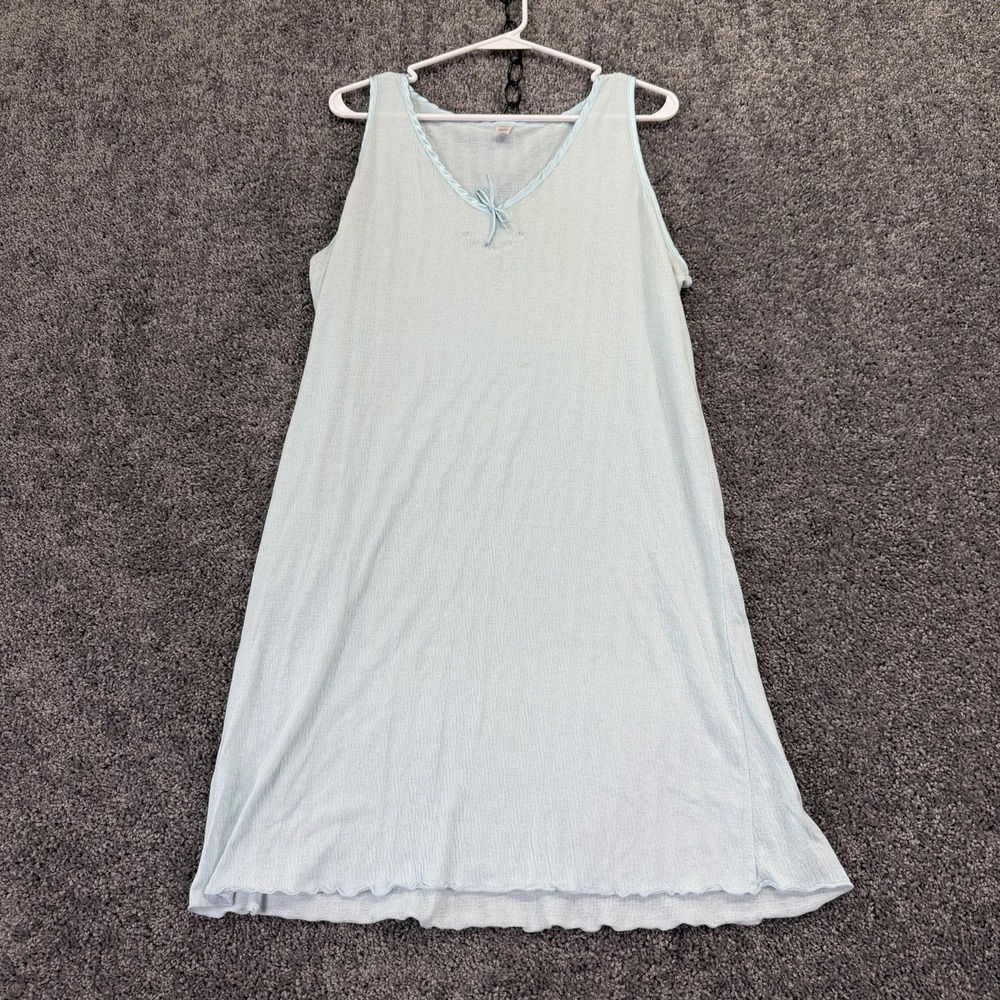 Pink K Gown Womens Large Blue Knit Sleeveless Ruffle Hem Bow Nightgown Chemise